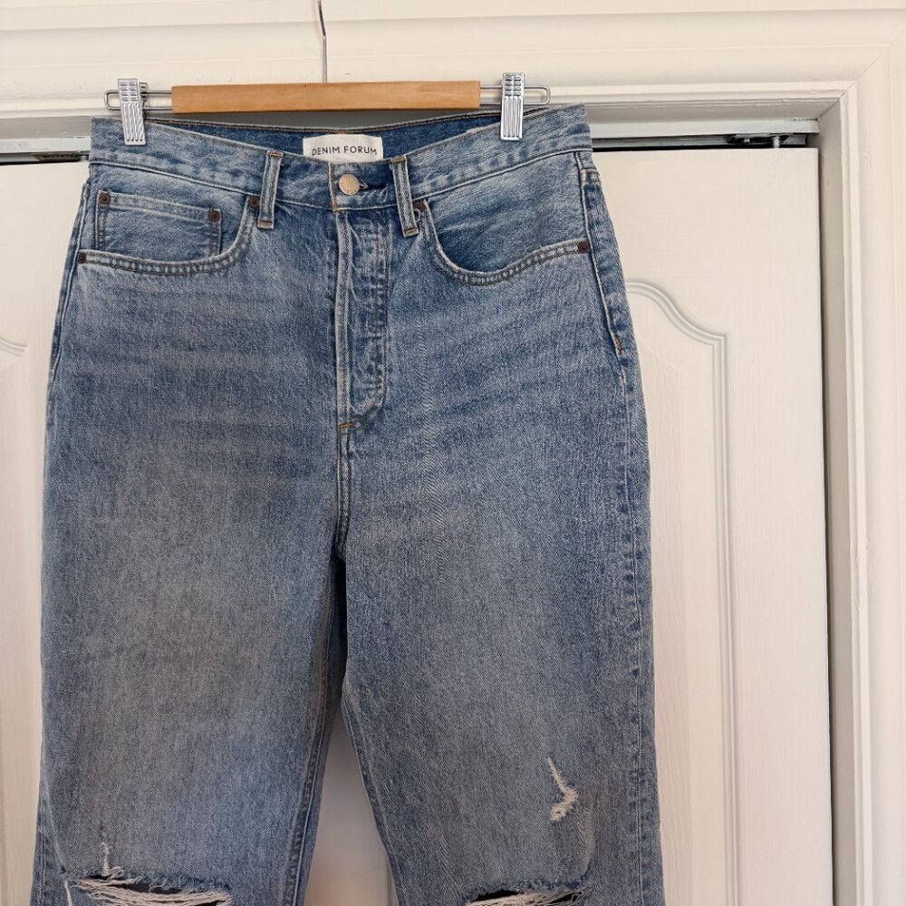 Denim Forum High-Rise Distressed Straight Jeans - Picture 2 of 6